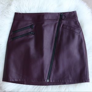 Maroon Pleather Zipper Skirt